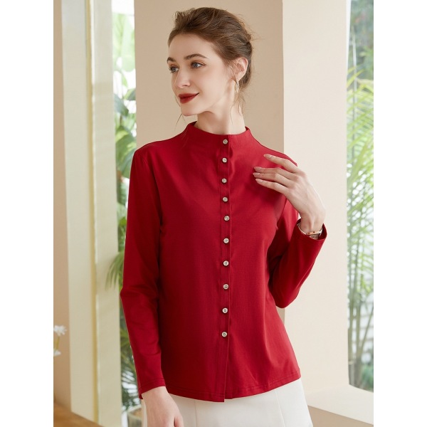 women's stand collar shirt long sleeve cotton shirt 93