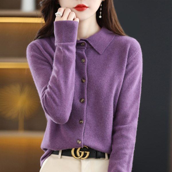 Collar Loose Sweater Jacket Knit Cropped Top 65 