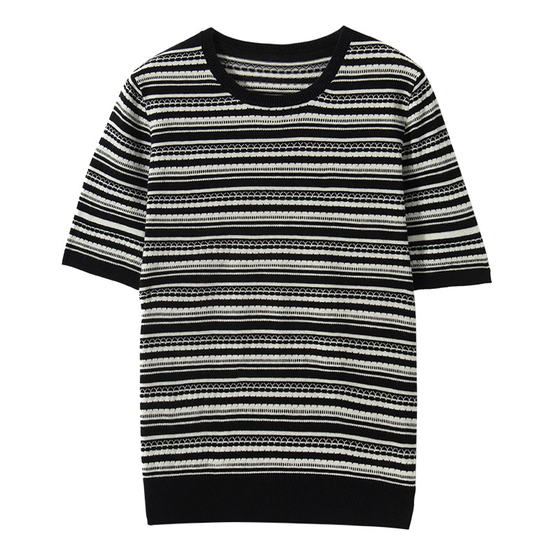  Mulberry silk striped short-sleeved loose casual half-sleeved top 67 