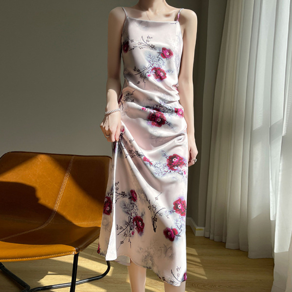 One-neck silk floral A-line dress 34