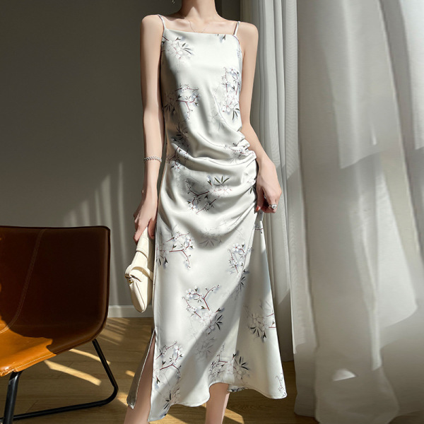 One-neck silk floral A-line dress 34