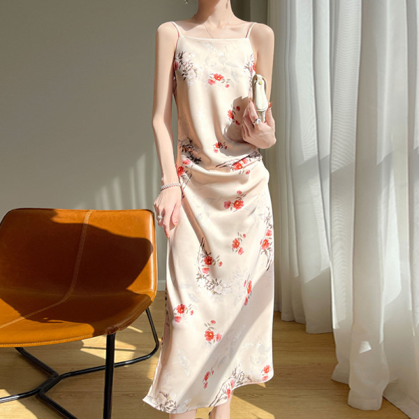 One-neck silk floral A-line dress 34