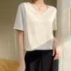 V-neck minimalist silk satin half-sleeve T-shirt 71 